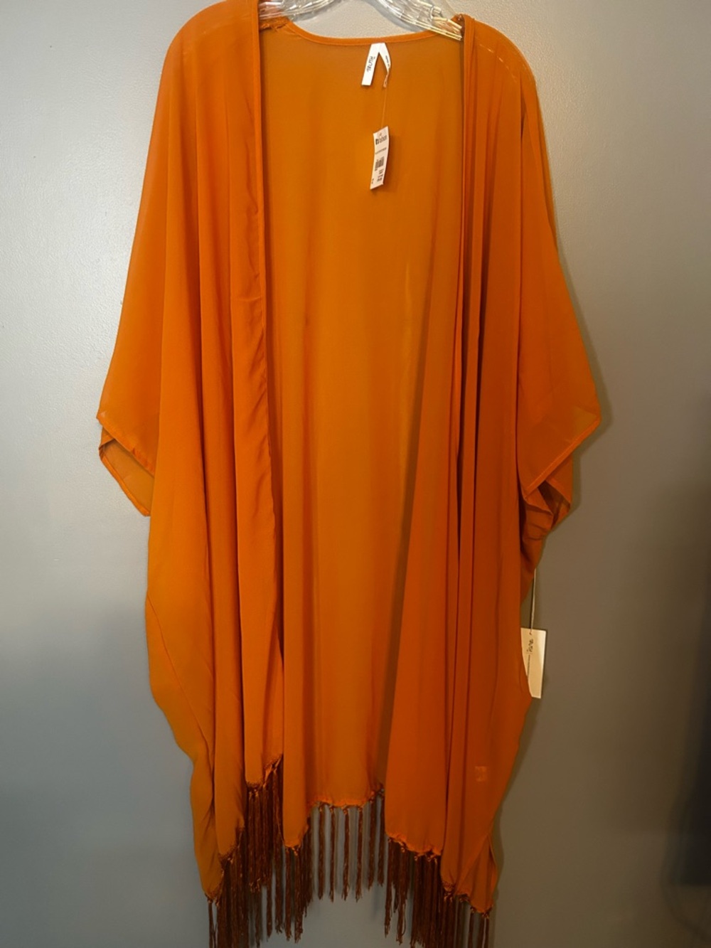 Truth Orange Open-Front Fringe Kimono